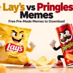 Lays vs Pringles memes featured image with cartoon snack characters and free pre-made memes download text